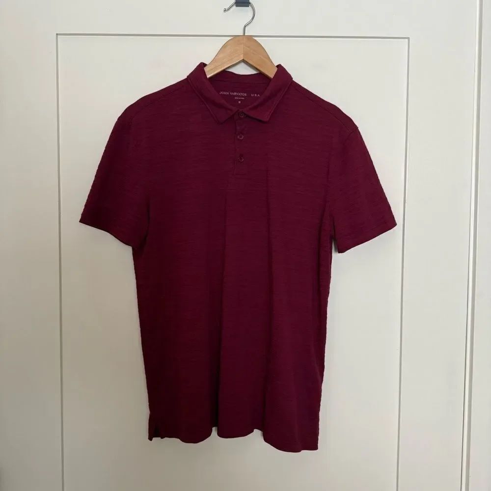 John Varvatos Polo Shirt Mens Sz M Burgundy Short Sleeve Star USA Preppy Casual